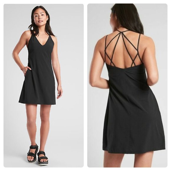 Athleta Dresses & Skirts - Athleta Breathe In Bra Dress - Black Strappy Back